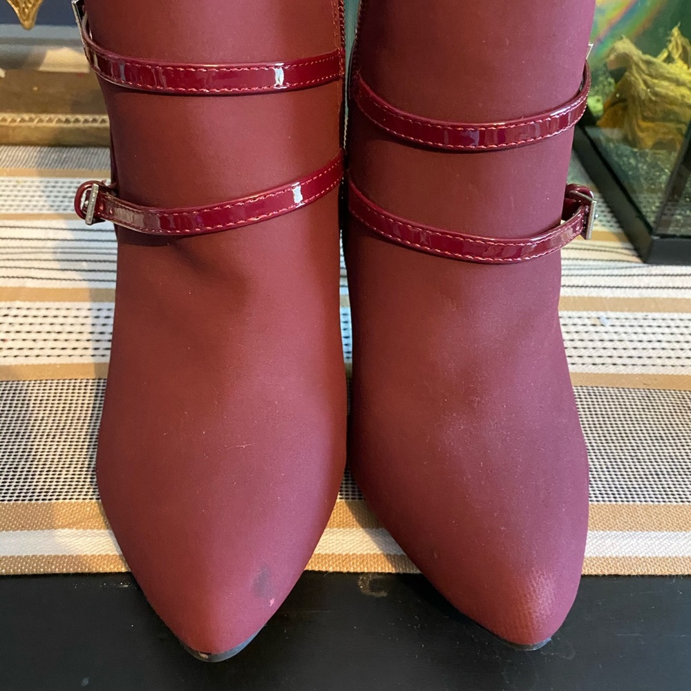 Burgundy ankle booties.